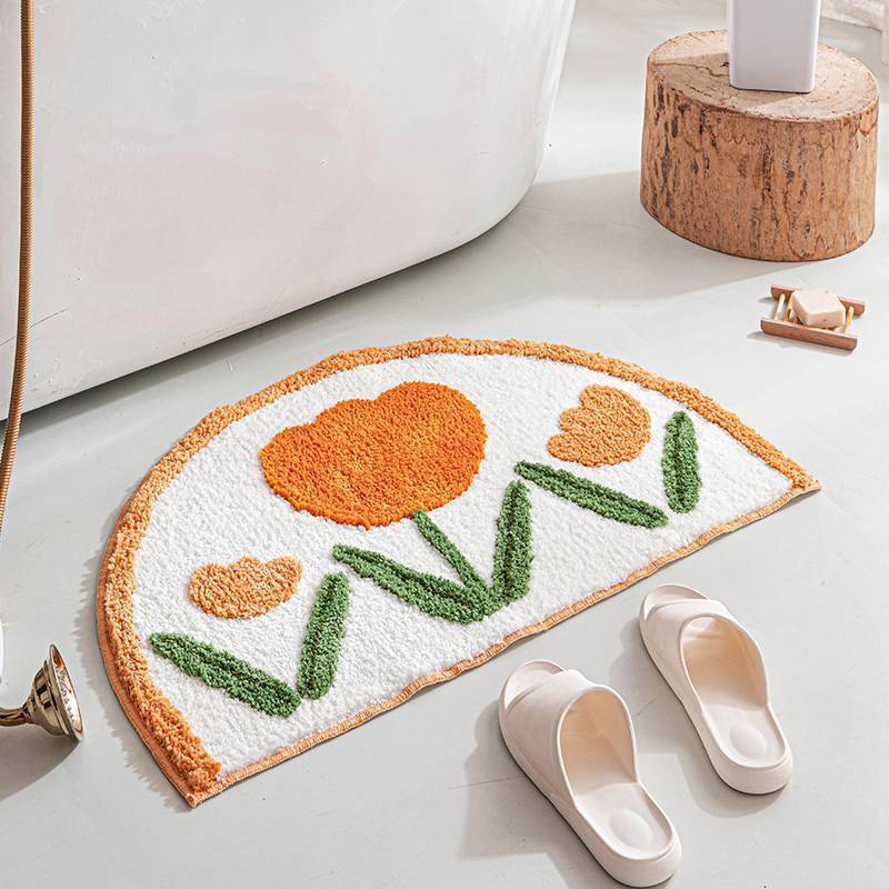 Ins Simple Semicircle Absorbent Bathroom Floor Mat Thickened Non-slip Carpet Toilet Washroom Toilet Door Mat