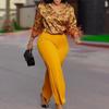 Women's Plus Size Printed Long Sleeved Shirt Temperament Elegant Wide Leg Pants Fashion Suit