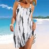 Women Plus Size Sleeveless Round Neck Dress Tropical Banana Leaf White Flower Print Irregular Hem Loose Beach Dress