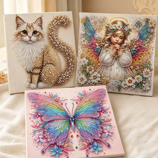 Home Wall Decoration Crafts Butterfly Faux Diamond Art Kit, Flower Peacock Hummingbird Pearl Kits for Adults 3D Sparkling Bead Painting Craft