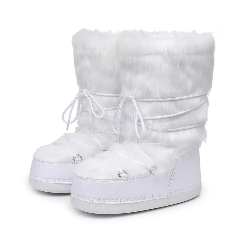 Mao Mao Fluweel Dames Afneembare Voering Winter Dikke Zool Thermische Schoenen Lange Katoenen Sneeuwlaarzen 38-39 white