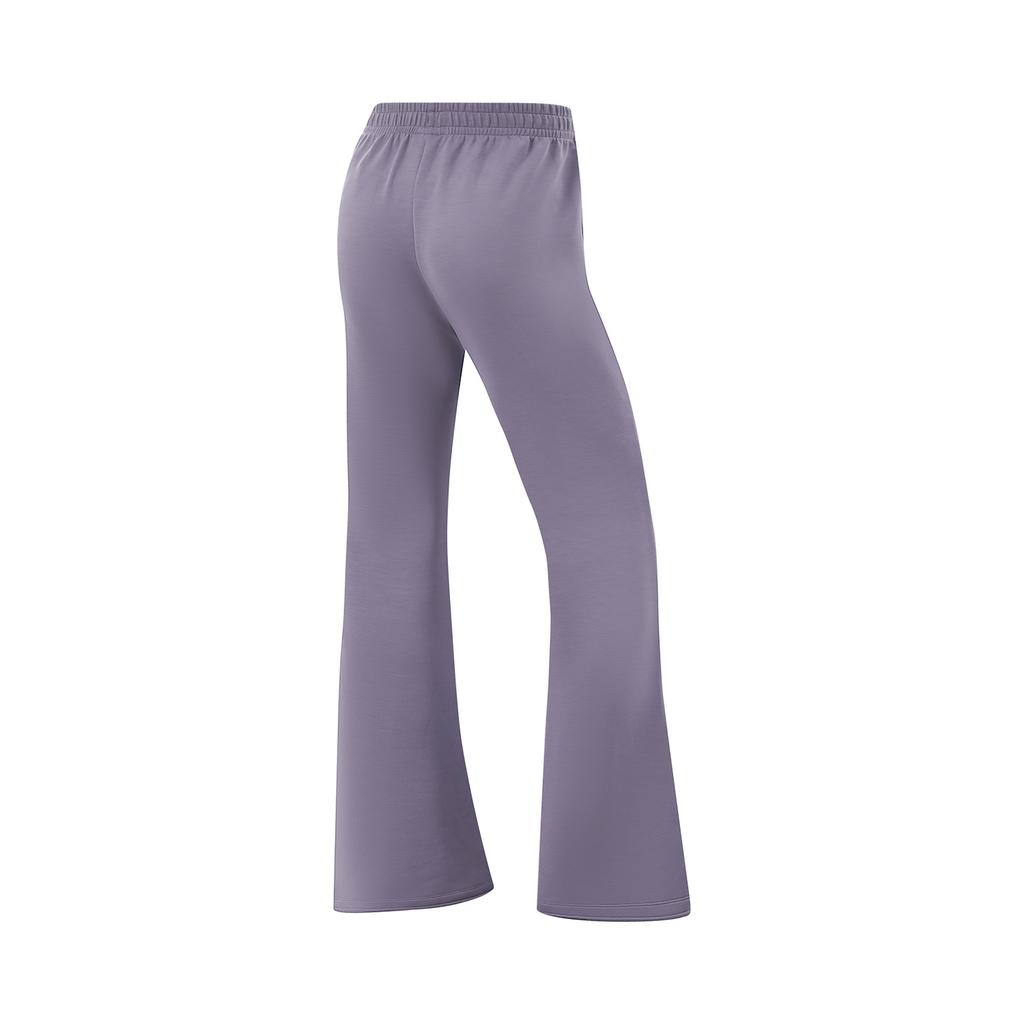 Li Ning Fitness Series Casual Simple Solid Color Flared Knit Sports Pants Women Bottoms Dark-Gray Purple AKLV718-2