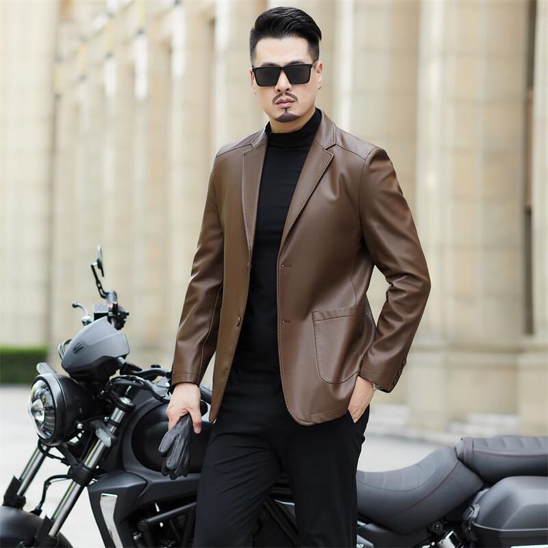 Herren Slim Fit Kragen Kunstlederjacke
