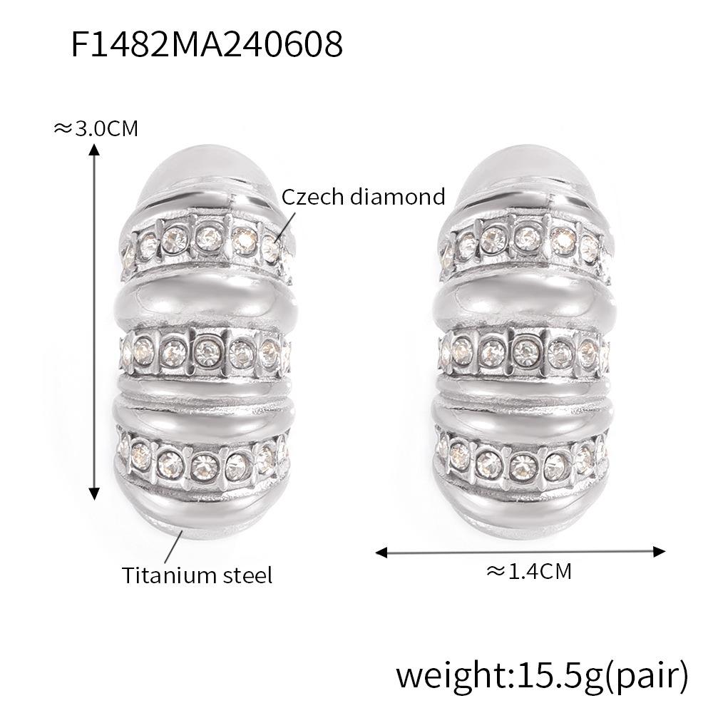New Temperament Bread Texture Design Earrings, Personalized Creativity, Diamond-Set Titanium Steel-Plated 18K Gold Earrings