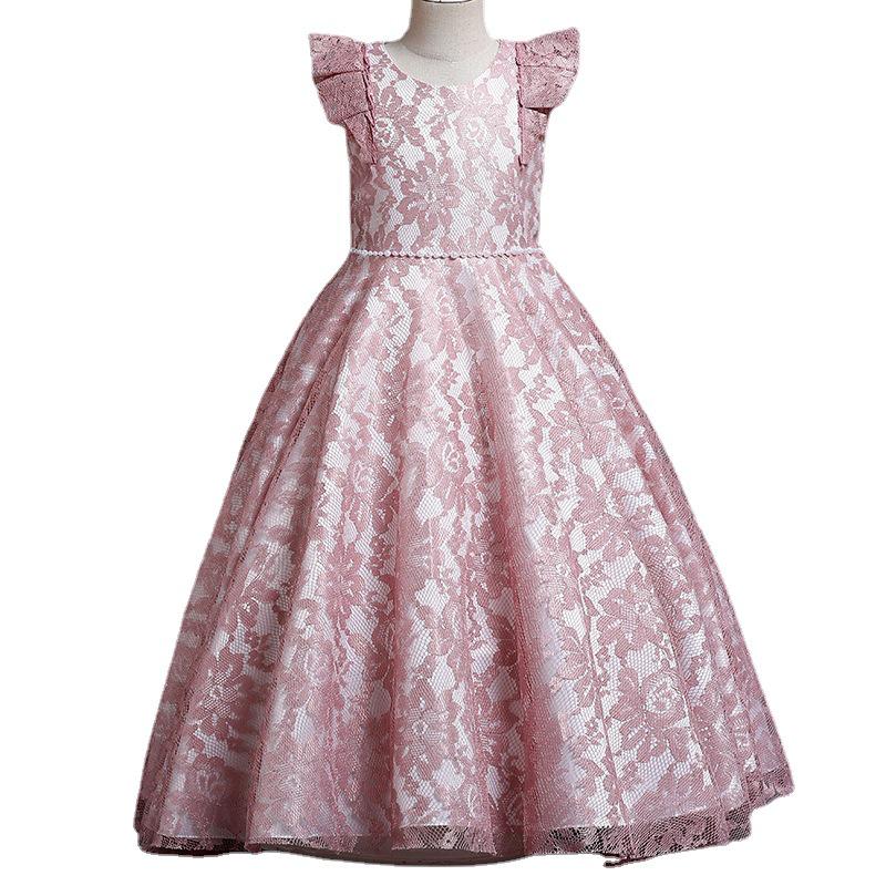 Neues europäisches und amerikanisches Mädchenkleid für Blumenmädchen, Prinzessin, Hochzeit, mit langen und kurzen Ärmeln