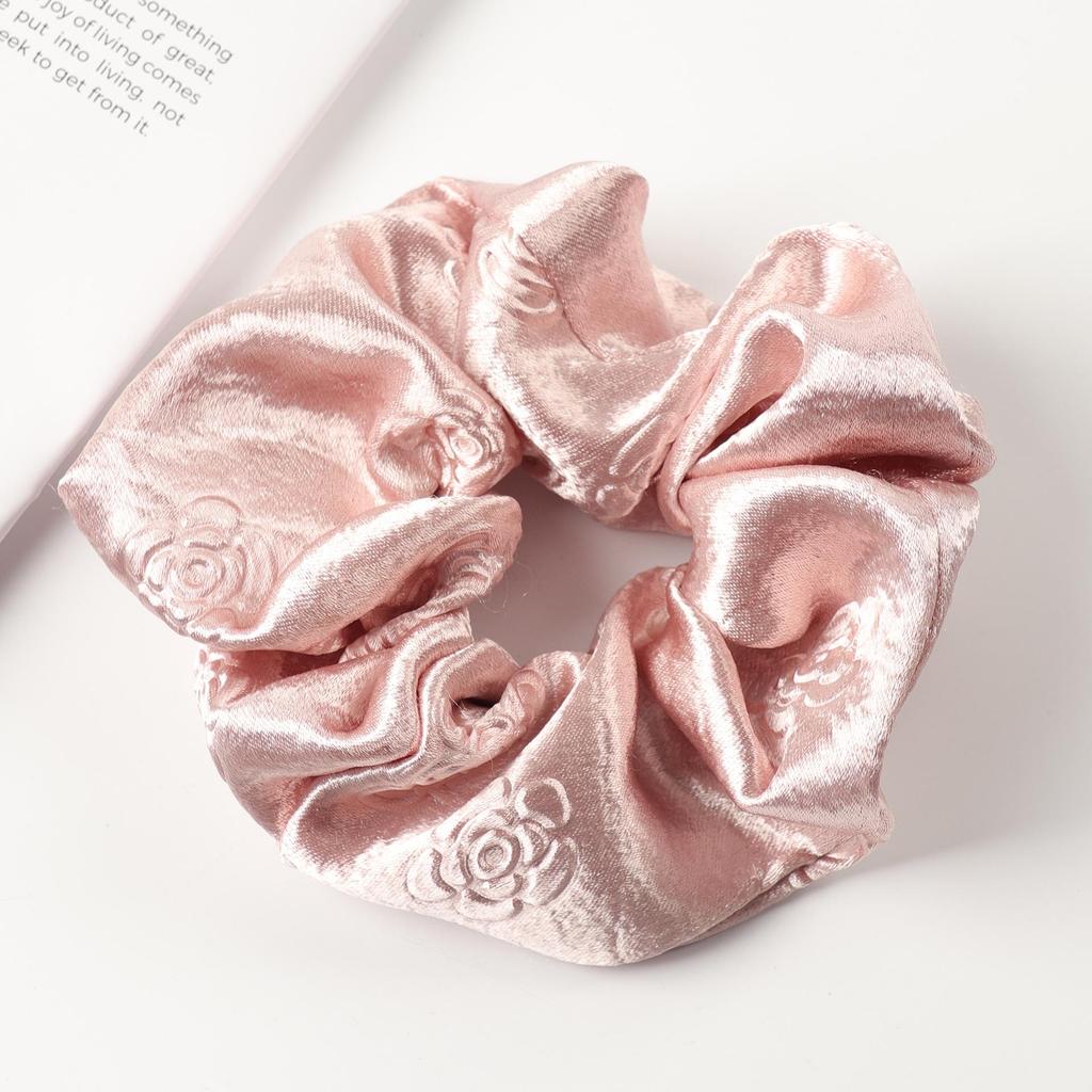 French Retro Satin Camellia Jacquard Hair Tie