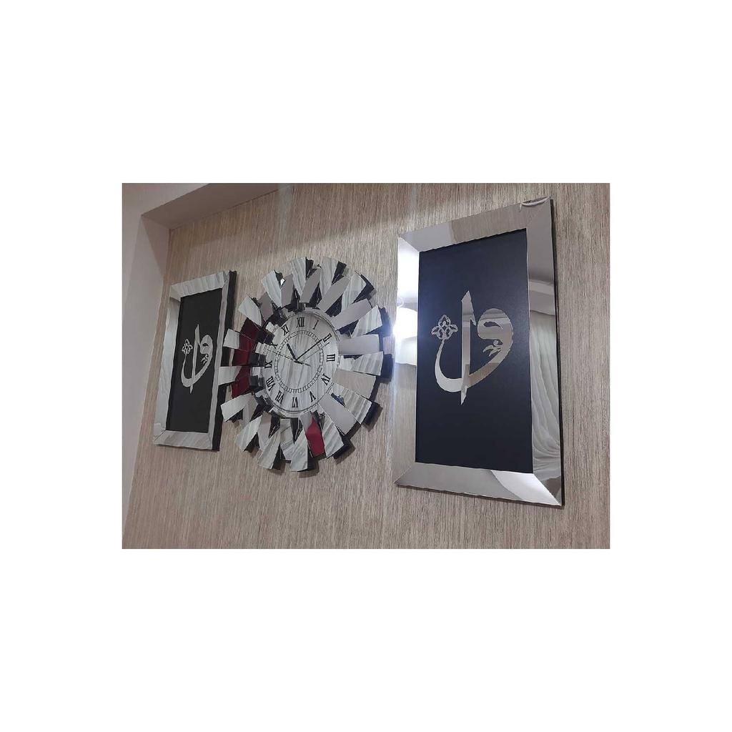 3-teilige Wanduhr mit römischen Ziffern, 3D-Klaviermodell, verspiegeltes Plexiglas, Silber, Elif Vav