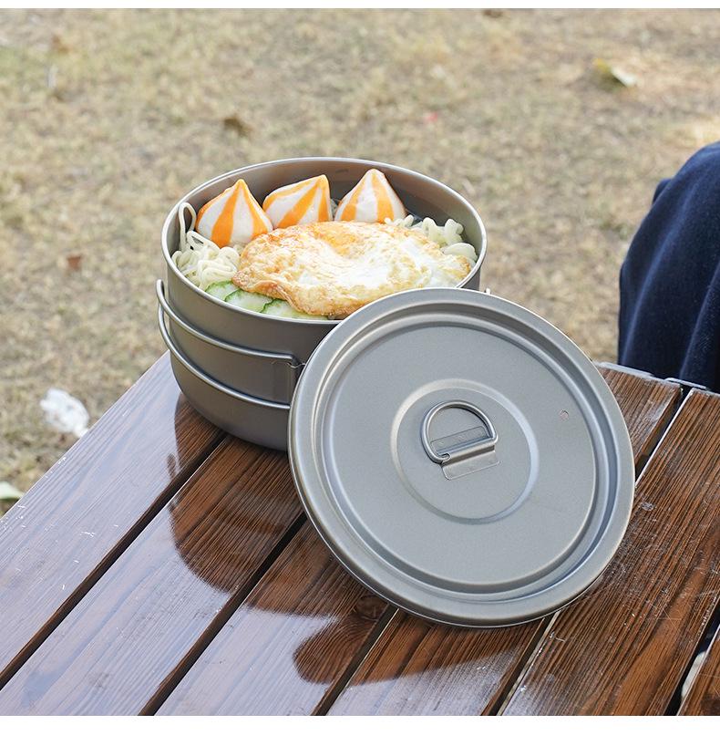 Pure Titanium Lightweight Camping Noodle Bowl & Bento Box with Lid - Picnic & Cookware Set