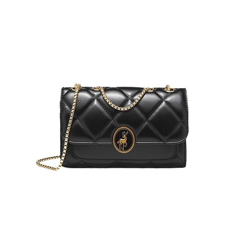 New black chain rhombus small square bag, high-end single shoulder armpit bag, fashionable, casual and simple.