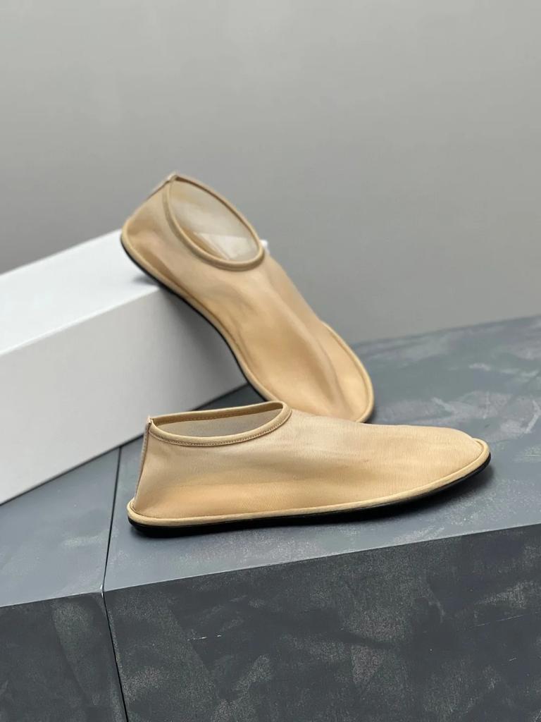 Fashion Mesh Women's Flat Shoes 2025 Summer New Semi Transparent Low Order Shoes Versatile Breathable and Simple Grandma Shoes Ladies