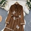Elegant Butterfly Embroidered Polo-neck Vintage Long Sleeves Single Breasted Slim A-line Long Dress French High Street Clothing
