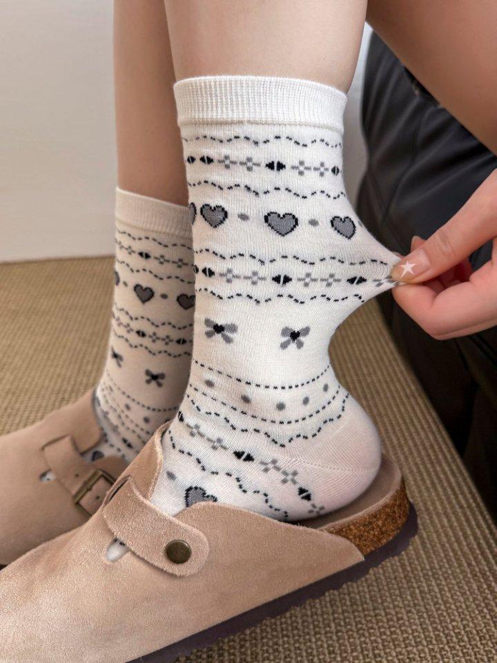 Gray Socks Girls' College Style Sweet Little Love Heart Socks Wear Cute Student Stockings Outside In Spring And Autumn