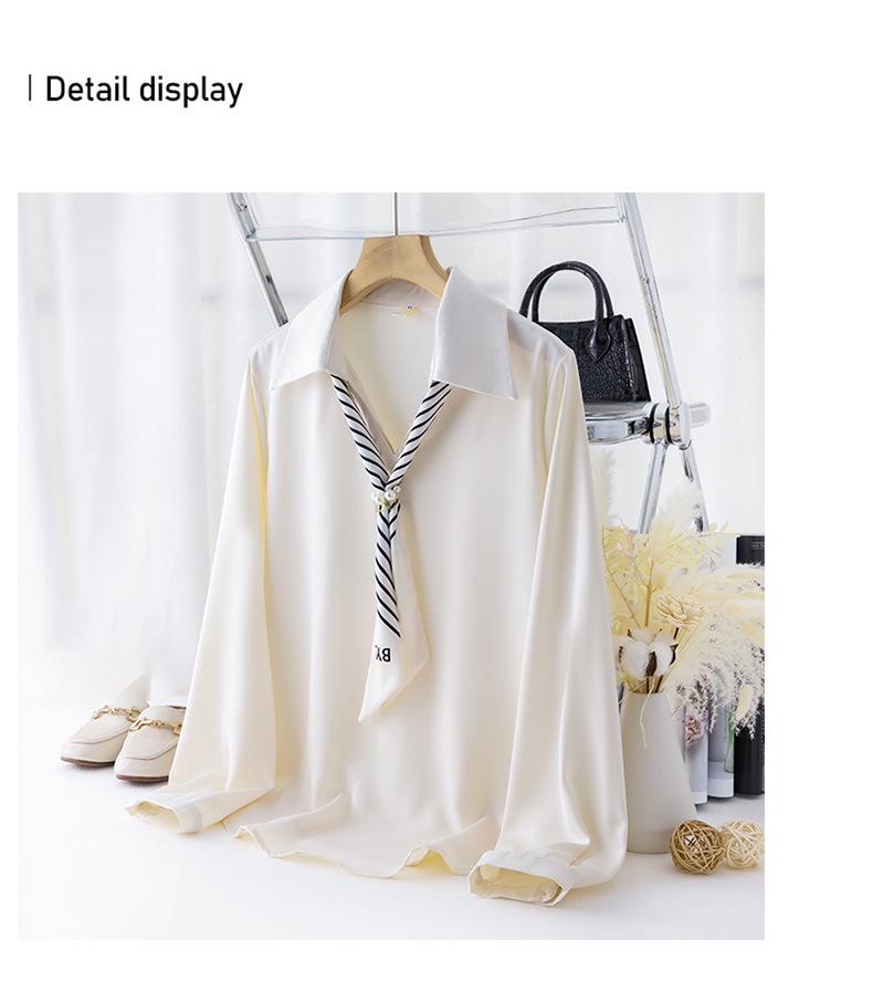 French Ribbon Satin Long Sleeve Women's Shirt - 2026 Spring Professional Style