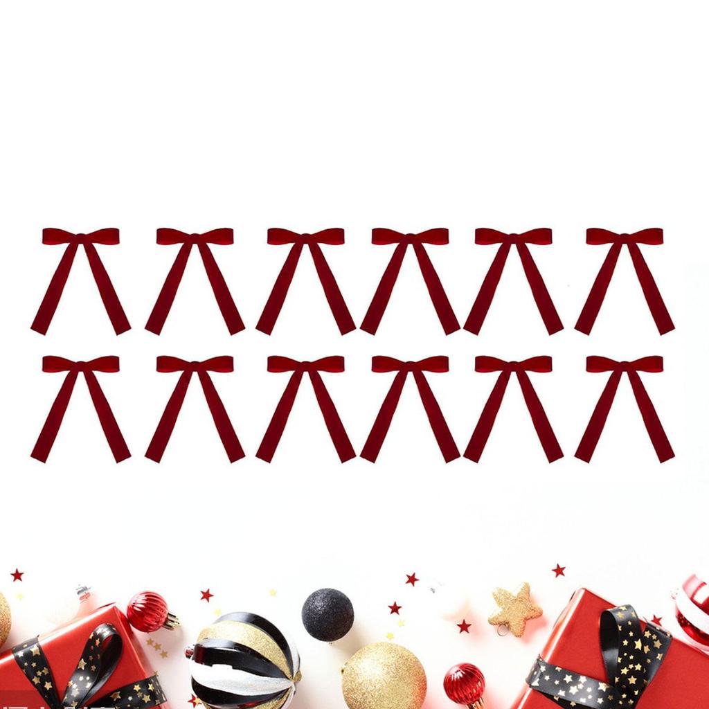 12 Pieces Christmas Bow Festive Decoration Xmas Tree Decor Gift Bow Front Door Decor for Crafts Supplies Home Porch Tree Garden