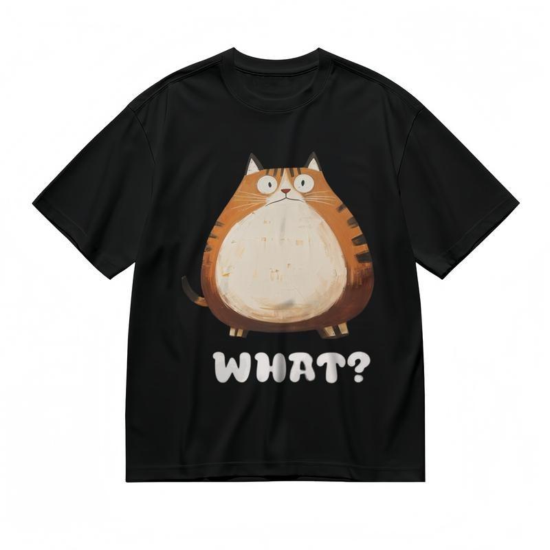 Women's Comfy Slight Stretch Breathable Classic T-Shirt Fat Cat Printed Tee