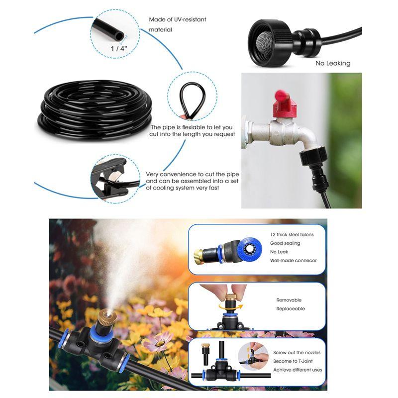 M-Modern-Outdoor Misting System Garden Sprinkler 33FT(10M), DIY Misting Line, 12Pcs Brass Nozzle (3/4Inch), Garden Greenhouse Tr