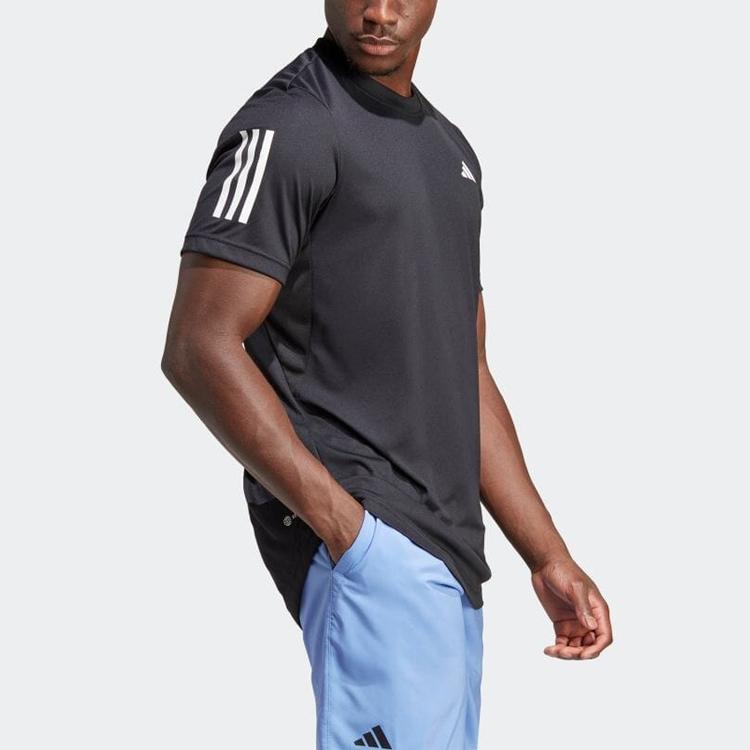 Adidas Solid Color Three Stripes Logo Print Tennis Crew Neck Short Sleeve T-Shirt Men Tops Black HS3262