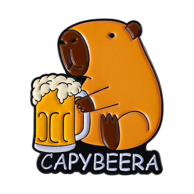 Capybara Drinking Enamel Pins Custom NO TROUBLES JUST BUBBLES Brooches Lapel Badges Clothes Animal Jewelry Gift for Kids Friends