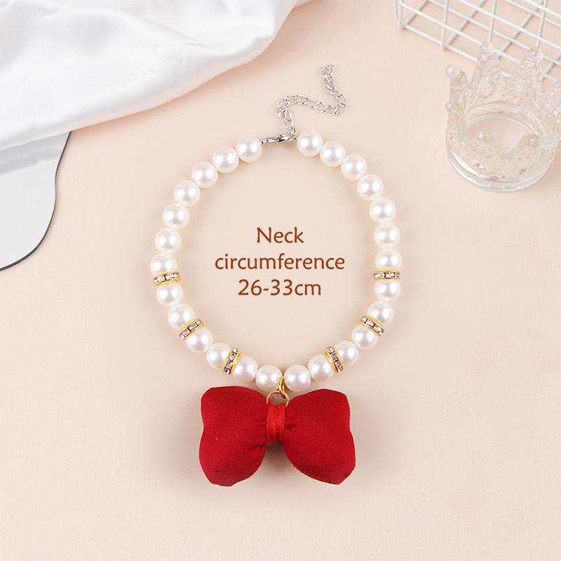 Creative Cat Dog Simulated Pearl Collar Pet Necklace  Bow Pet Necklace Adjustable Puppy Kitten Necklace Pet Supplies