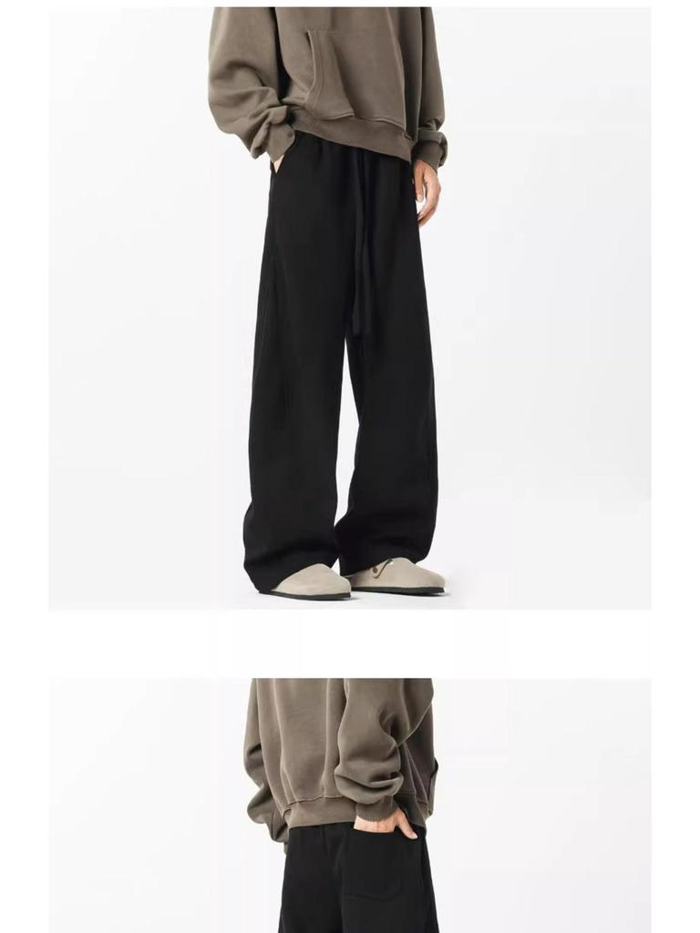 Men's Cleanfit Wide-Leg Fleece Sweatpants - Autumn/Winter Straight-Leg Casual Sports Pants