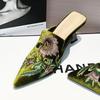 Fashion 2025 Autumn Embroidery Women Mules Slippers Luxury Fashion Elegant Pointed Toe Slides Shoes Ladies Dress Stiletto Heel Sandalias