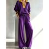 Womens Casual 2-Piece Set Long Sleeve Hoodie Wide-Leg Pants Fall Outfit Loose Fit Color-Block Sporty Style