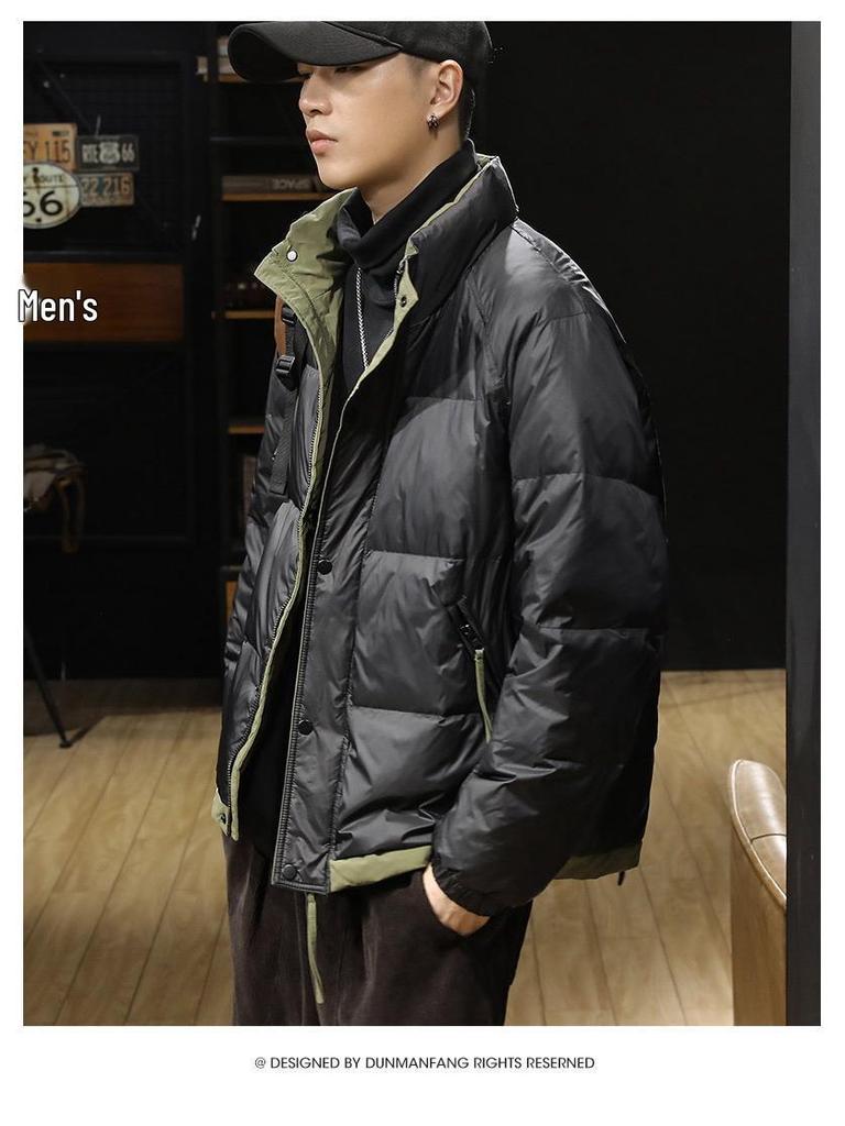 Northeast Men's Stand Collar Thick Cotton Jacket - Autumn/Winter Casual Korean Style Color Block Outerwear.