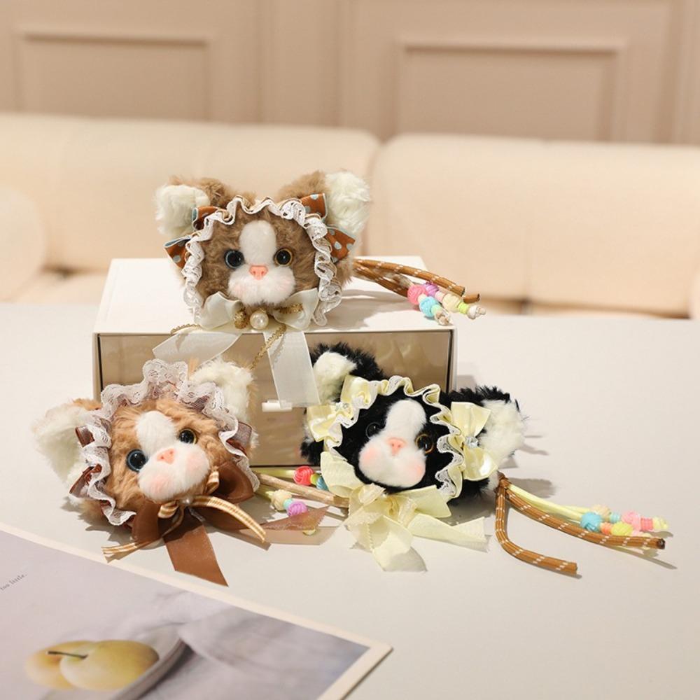 Vintage Cat Keychain Soft Plush Bag Charm Fashion Plush Doll  Girl Gift