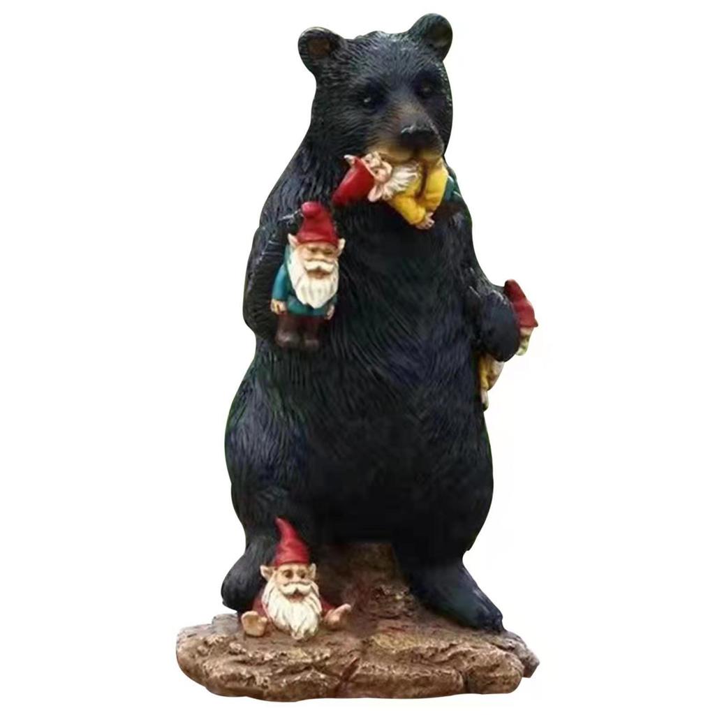 Black Bear Eating Little Elf Garden Ornament Statue