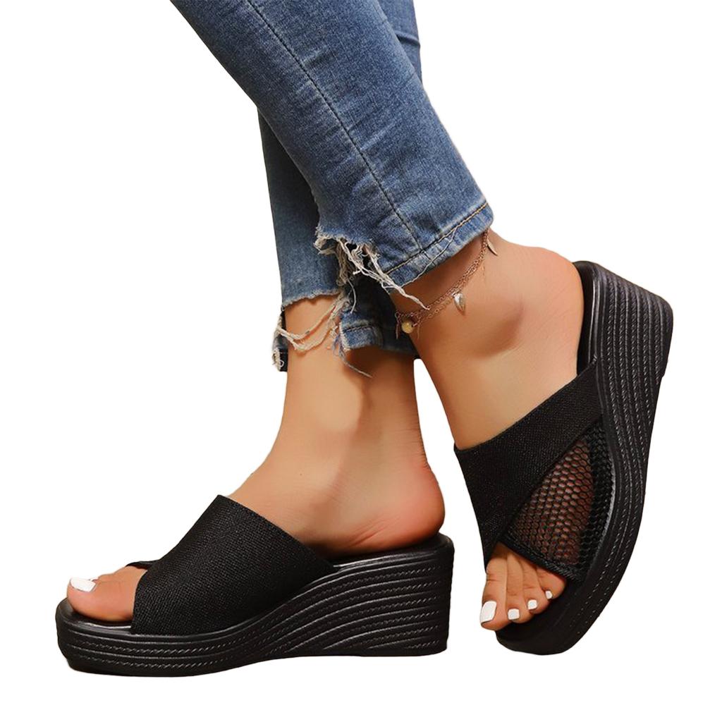 Women's Summer Wedge Platform Slide Sandals Lightweight Comfortable Slip On Open Toe Casual Footwear for Outdoor Indoor Use