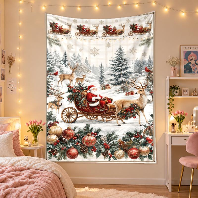 Christmas Printed Tapestry Wall Hanging For Bedroom Living Room Wall Decor Holiday Gift