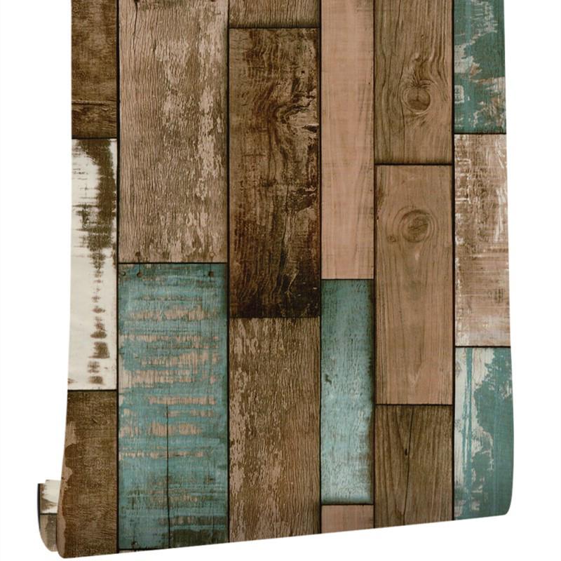Industrial Retro Faux Wood Grain Self-Adhesive Wallpaper with PVC Backing
