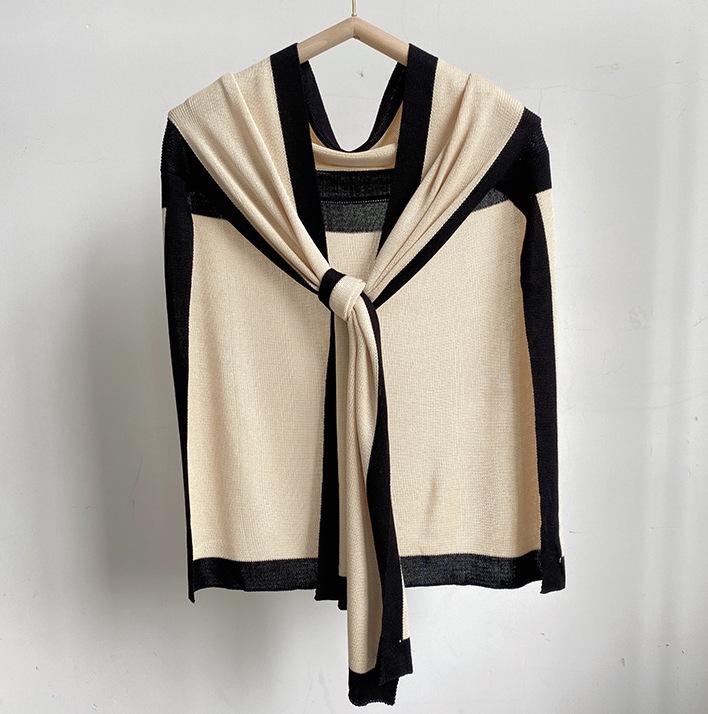 

Женская вязаная летняя шаль с цветными блоками 2023 года - Кардиган в стиле ципао, приятный к коже и модный бежевый