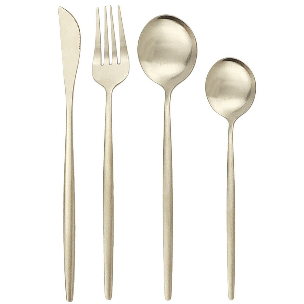 

Золотая матовая посуда, столовые приборы, набор столовых приборов, столовый набор из нержавеющей стали, нож, вилка, ложка, набор столовой посуды, кухонные аксессуары 16Pcs шампанского