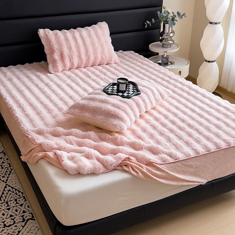 Winter Imitation Rabbit Velvet Bed Sheet Single Piece Milk Coral Velvet Bedspread All-inclusive Thickened and Velvet 90X200cm-single bed hat