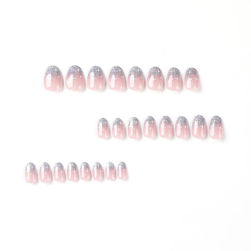 Dulce y genial pegatina para uñas cortas con diseño de estrellas blancas y plateadas, para llevar en francés, con armadura brillante y rosa, para una chica encantadora