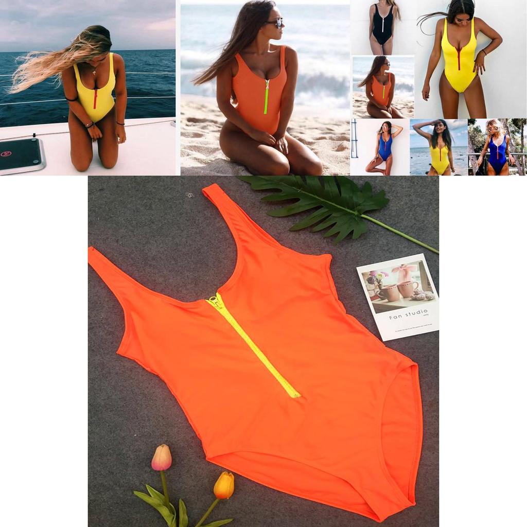Elegant Women's One-piece Swimsuit Swimwear Zipper Monokini Bathing Suit Padded Bikini For Stylish Beach Days