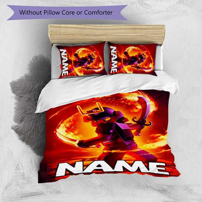 3pcs Custom Name Cartoon Lego Ninjago Bedding Set Duvet Cover Closure Includes 1 Duvet Cover & 2 Pillowcases for All Seasons Bedroom Decor