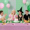 Witch Hat Crown Curtain Magic Bad Witch Theme Party Decoration,3.3 x 6.6ft Tel Foil Curtain Backdrop, Pink and Green Waterproof Tablecloth for