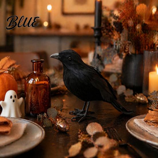 Festival Atmosphere Props Realistic Black Crow Halloween Decor Lifelike Feathered Raven Figurine Prop Scary Outdoor Yard Decor for Haunted