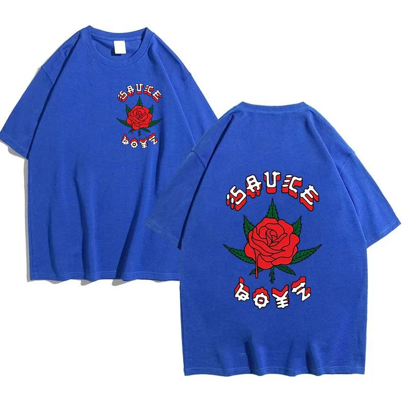 Men Cotton TShirts Rapper Eladio Carrion Print Women Rose Flower Graphics TShirts Sauce Boyz Music Album Unisex Hip Hop Top Tee