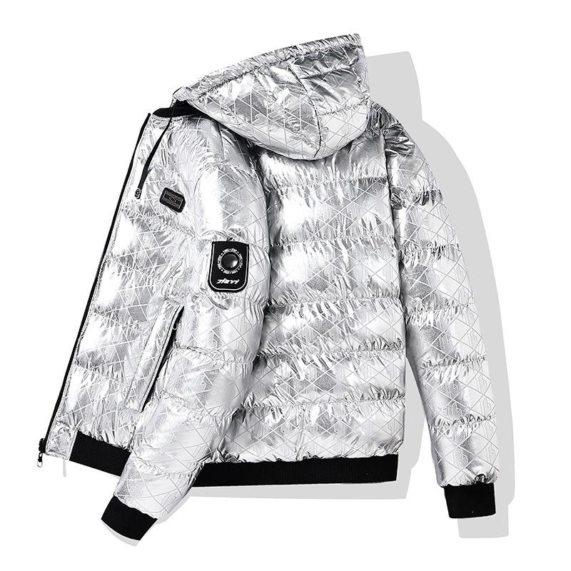 Glossy Cotton Jacket for Men, American Thickened Warm and Loose Versatile Removable Hat, Double-sided Hooded Cotton Jacket