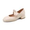 Fashion Women's New Spring and Autumn Round Head Elastic Strap Bow Middle Heel Large Mary Jane Retro Single Shoes