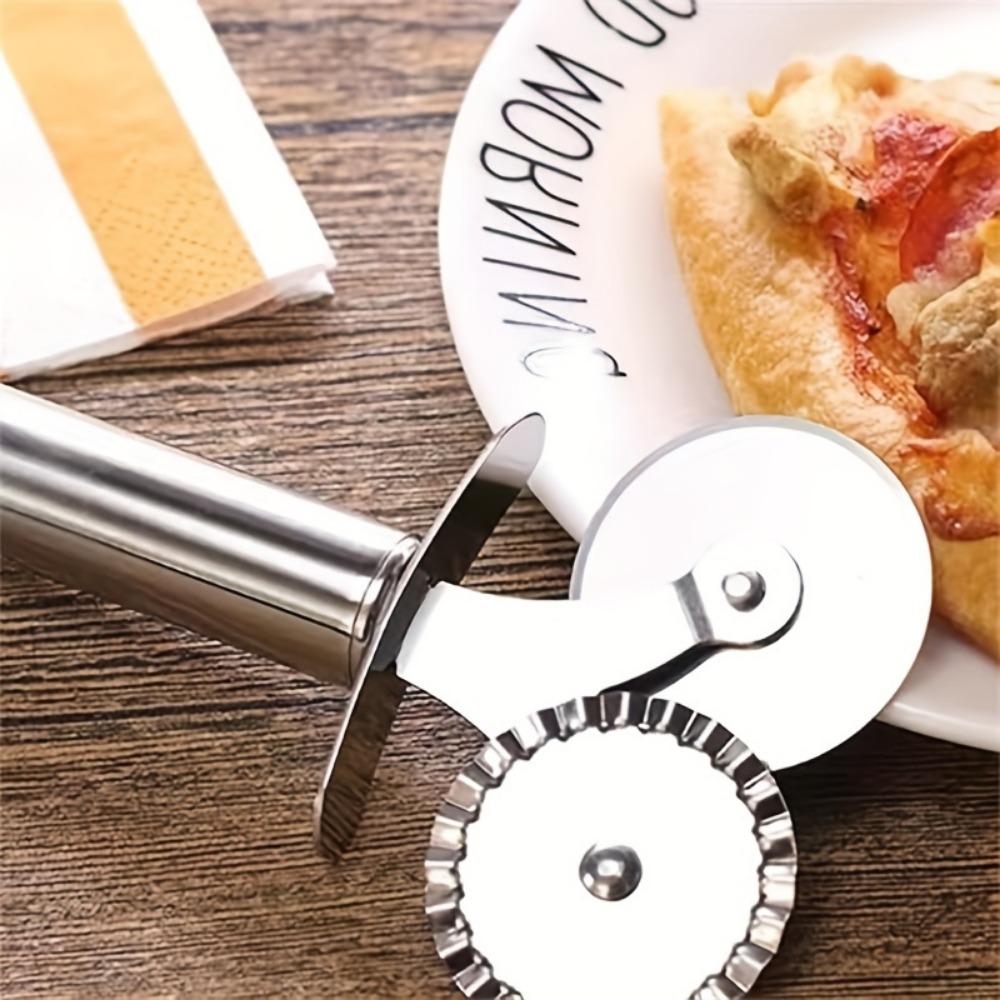 1 Stück Pizzaschneider mit Doppelrad, scharfer Pizzaschneider mit Doppelrad-Trommel, Hand-Pizzaschneider aus Edelstahl, für Bäckereien, Kuchen, Waffelteig und Kuchen