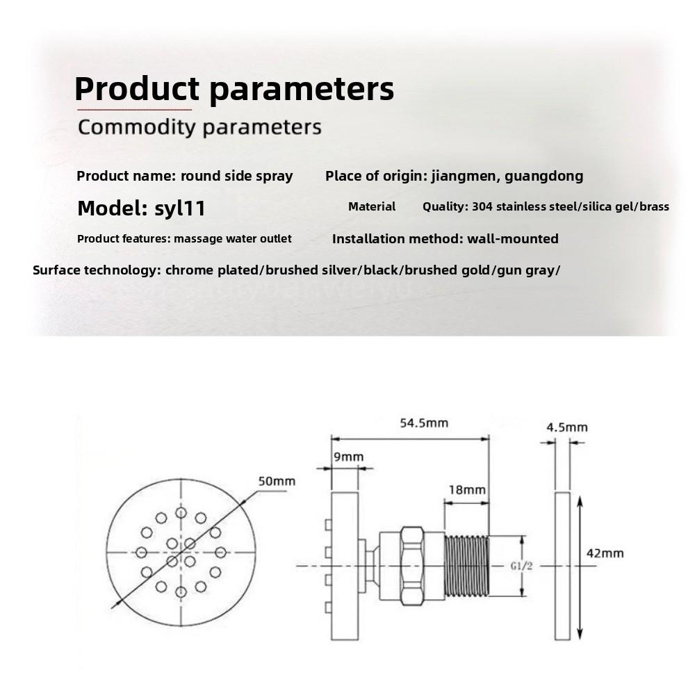 Chrome Black Brass Body Sprays Square Shower Spa Massage Body Jets Golden Concealed Shower Spray Head Faucet Accessory