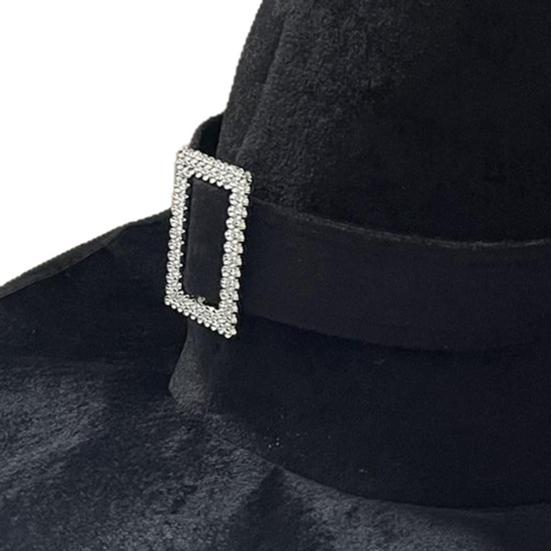 Velvet Witch Hat with Mysterious Button Design Wide Brim Solid