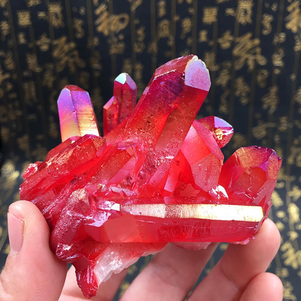 Red Titanium Coated Natural Rock Healing Crystal Cluster Quartz Geode Stone Mineral Gemstone Home Decoration Specimen 50g