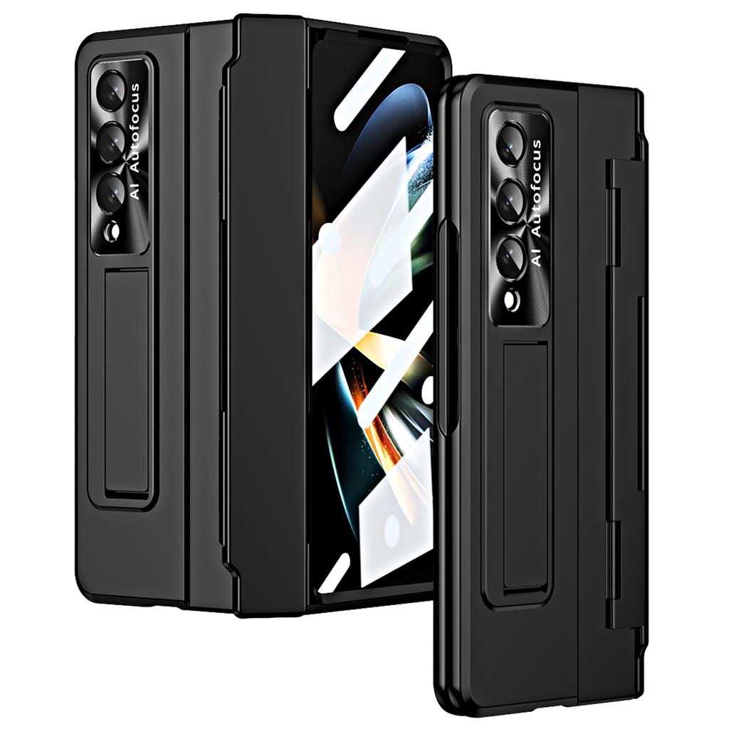 Hinge Stand Cases For Samsung Galaxy Z Fold 4 Fold 3 5g Case Plating Holder Protection Pc Cover Capa With Front Screen Glass