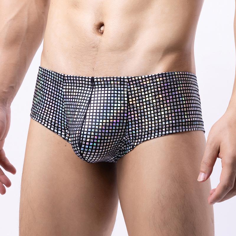 1Pc Polyester Sexy Mens Briefs Bikini Trunks Underpants U Pouch Underwear Sequins Boxer Shorts
