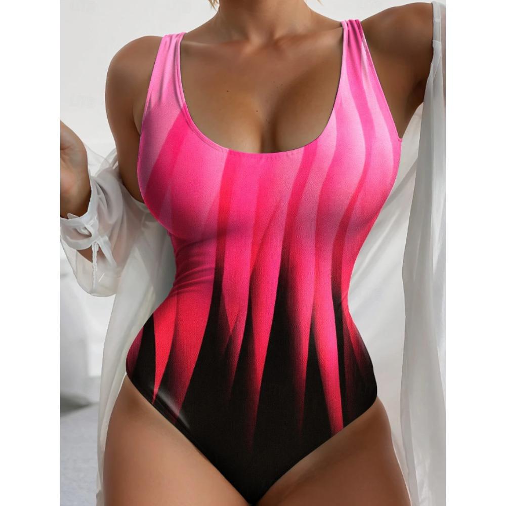 Sommer Sexy Abstraktes Muster Gedruckter Einteiler Badeanzug Schlanke Passform und Schlankmachend, Tiefes U-Rücken Design, Strand Pool Urlaub Auffälliger Mode Badeanzug